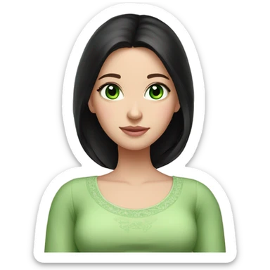 Beautiful Russian girl green eyes very long black hair pink clothes pregnant sticker