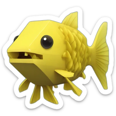 cube yellow fugu fish with two fins and tail in minecraft style full size sticker