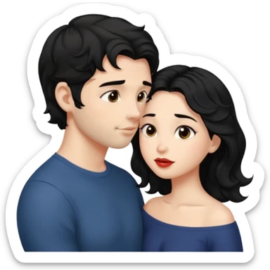 a handsome man with black short wavy hair, no beard tries to kiss a cute woman who has long~~ black hair sticker