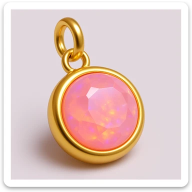 change the silver setting and jump ring to gold, keep the round cut pink fire opal and Y2K style, extreme close-up, 3D emoji style sticker