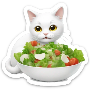 white cat eating a salad sticker