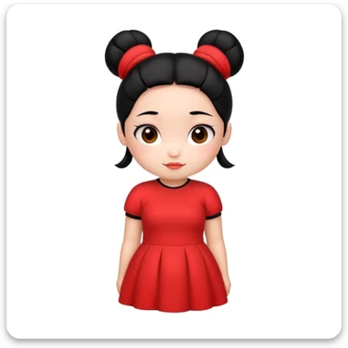 pucca character, simple and cute, round face, red dress, black hair buns, no text sticker