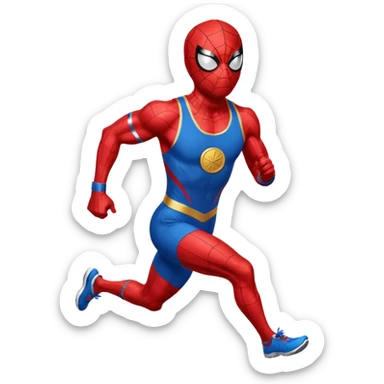 spiderman picking running a marathon with gold medal sticker