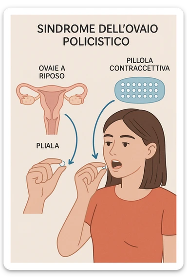 Donna con pcos che prende la pillola, e la pillola mette a riposo le ovaie in italiano sticker