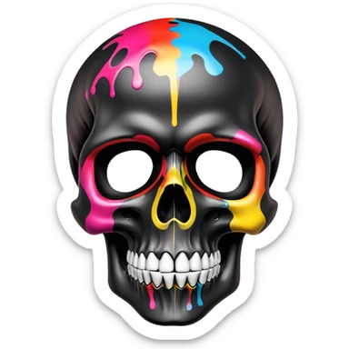 ultra premium smooth black skull with precise designer brand logo patterns, vibrant color splashes contained within skull shape, clean professional airbrush effect, front view sticker