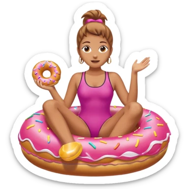 A woman riding a donut float, with bubbles popping all around her sticker