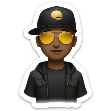 boy with black snapback cap with golden sunglasses sticker
