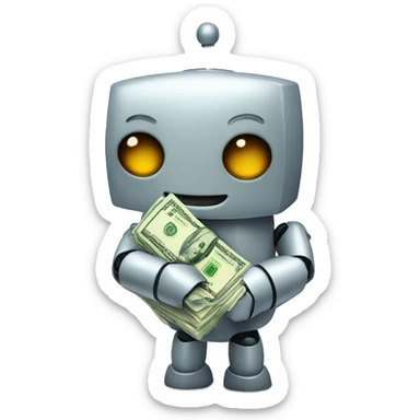A cute robot hugging a stack of cash
 sticker