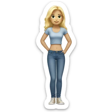 blonde girl indoors in jeans no body sticker