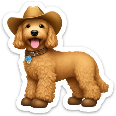 A golden doodle wearing cowgirl boots  sticker