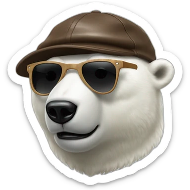 Polar bear with sunglasses and leather muir cap sticker