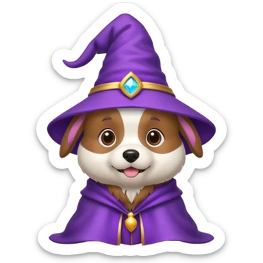 cute dog wizard with a purple wizard hat sticker
