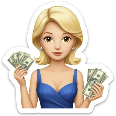rich blonde millionare woman holding money sticker