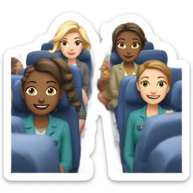 Group of 6 Caucasian women riding in a airplane  sticker
