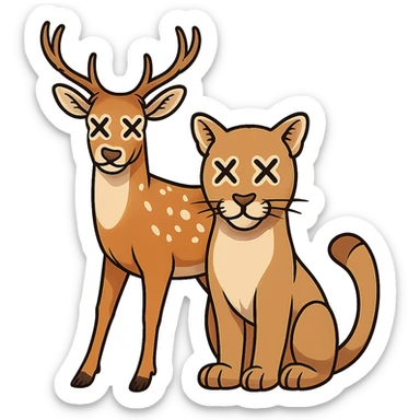 Add cartoon X's to the eyes, matching the style and position of the X's on the deer. Make sure all X's are identical and keep the background transparent. Do not change anything else. sticker