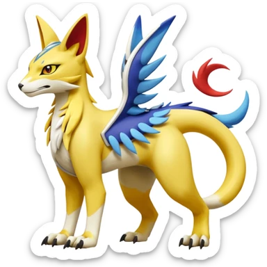 Latias-Vernid-Lombax-Koraidon-Renamon-Zeraora-Bastet-Fakémon-Digimon-hybrid-fusion-creature, full body sticker