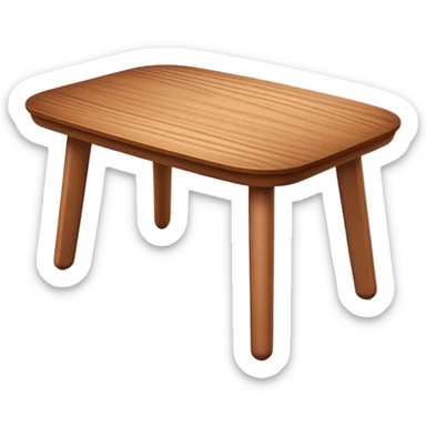 A 3D wooden table with subtle wood texture, rounded corners, gentle highlights, and a slightly angled perspective, matching the realistic-yet-simple style of the '🪑' chair emoji; medium brown tones, minimal details, emoji-friendly design. sticker