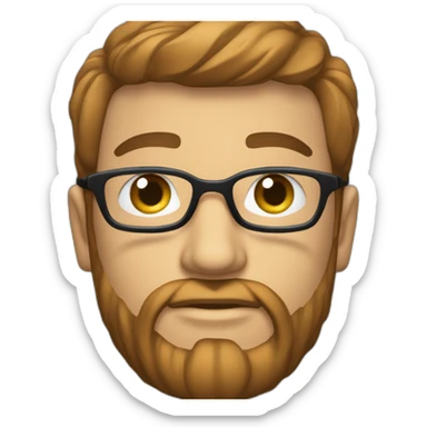 Homem acima do peso, loiro médio, com cabelo cacheado curto, barba, olhos azuis e que usa oculos sticker