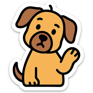dog with a curious expression, head tilted, paw raised as if asking a question, color outline icon sticker