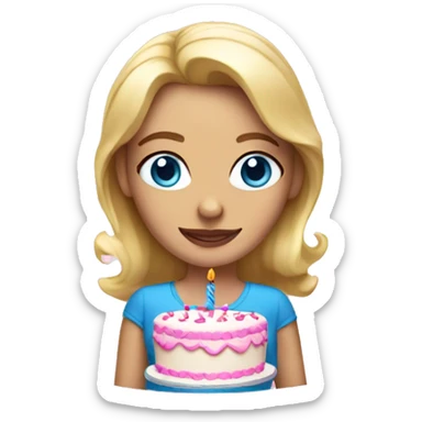 Blonde woman with blue eyes holding a pink birthday cake  sticker