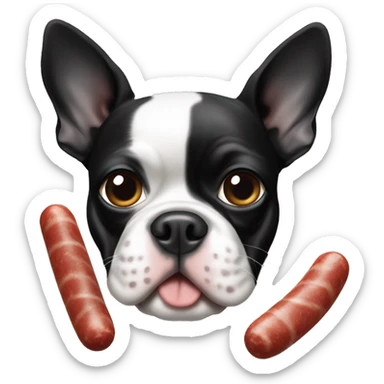 Boston terrier black & white with sausage sticker