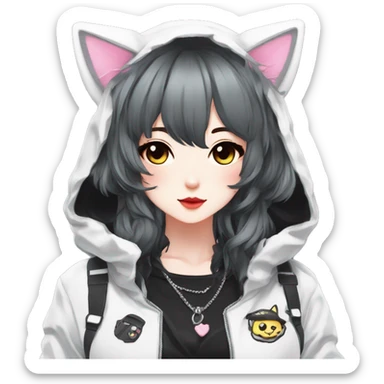 Edgy Kawaii Cute Cool Beautiful Elegant Pretty Anime Punk Lolita Techwear Catgirl sticker