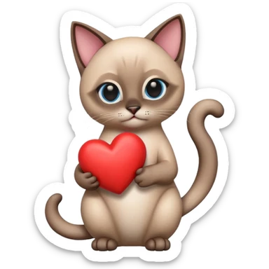 The Siamese cat is holding a heart 3d sticker