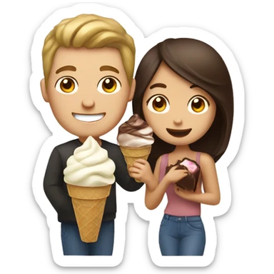 White guy and Filipina girl couple eating chocolate ice cream bars sticker