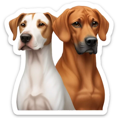 white man with long rainbow colored hair alongside a brown rhodesian ridgeback sticker