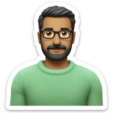 indian man, early 30's with a beard and moustache, dark rimmed glasses, wearing a mint green knitted crew neck jersey. He is a High Voltage Substation design engineer sticker