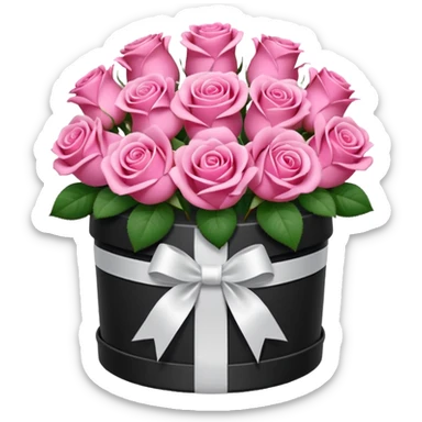 bouquet of pink 15 roses in a round white box sticker