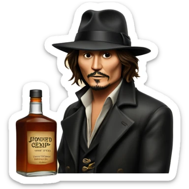 Johnny Depp with bottle of whiskey sticker