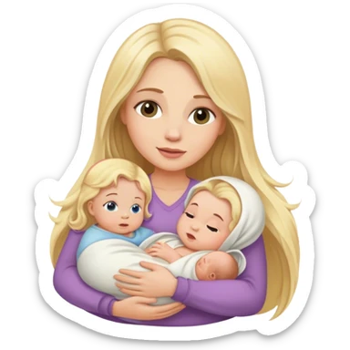 Blonde long hair mom with one newborn baby girl sticker