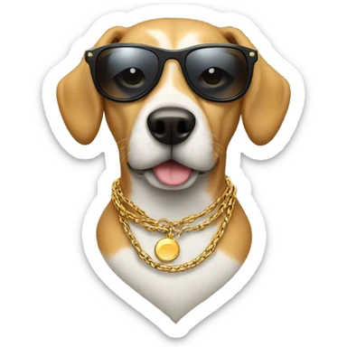 Dog wearing sunglasses and a chain sticker