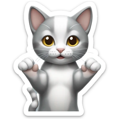 Gray and white kitten giving peace sign with both hands  sticker
