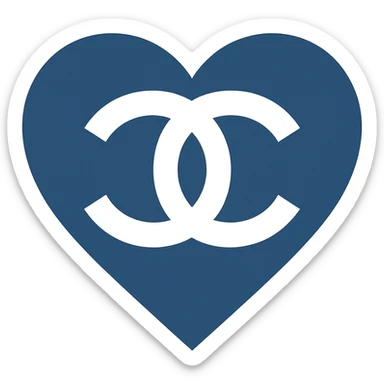 Chanel heart, minimalist, blue and white, with interlocking C's sticker