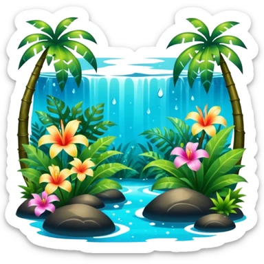 Lush exotic tropical sparkly colorful flowery jungle nature glittery water wildlife aesthetic scenery  sticker