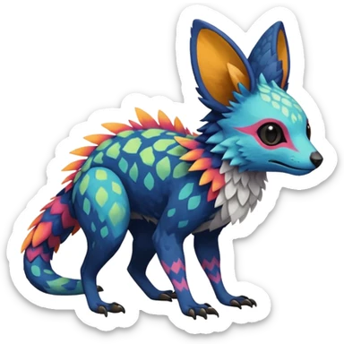 Rare realistic exotic edgy epic pretty beautiful handsome gorgeous aesthetic colorful vibrant Vernid-Trico-species-Fakemon-creature by LiLaiRa, random markings, tufted ears, full body sticker