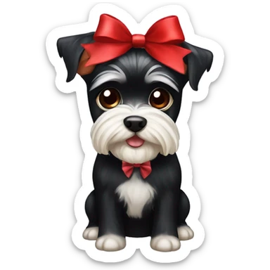 black Biewer Terrier with red Christmas bow sticker