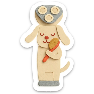 creamy beige pastel electric shaver dog brushing its fuzzy face, full-body sticker