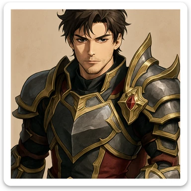 anime style handsome man with light skin in fantasy armor cosplay, smoldering look sticker