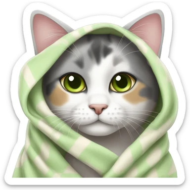 Dilute calico cat Green eyes with blanket sticker