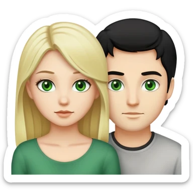 A blonde girl with fair skin and green eyes and guy with fair skin and black hair and green eyes sticker