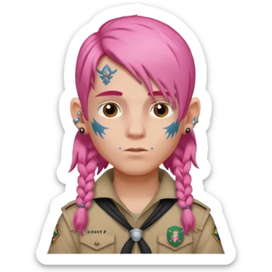 scout boy long hair face tatooes pink haired sticker
