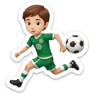 Brown hair 6 years old boy footballer RUNNING playing soccer wearing celtic uniform ( jersey) # 17 in the jersey !  sticker
