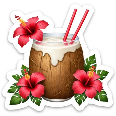 coconut drink with red flowers sticker