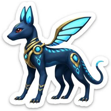 Shiny blue nebulae 4-legged Umbreon-Anubis-Salandit-Beedrill-fusion, full body sticker