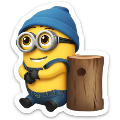 cute minion hugging a log sticker