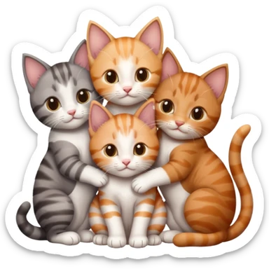 3 kittens cuddling together all different colours, the first one is grey and white, the second is ginger and white and the third is brown tabby and white sticker
