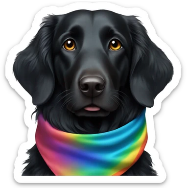 Black Flat coated retriever with rainbow bandana sticker